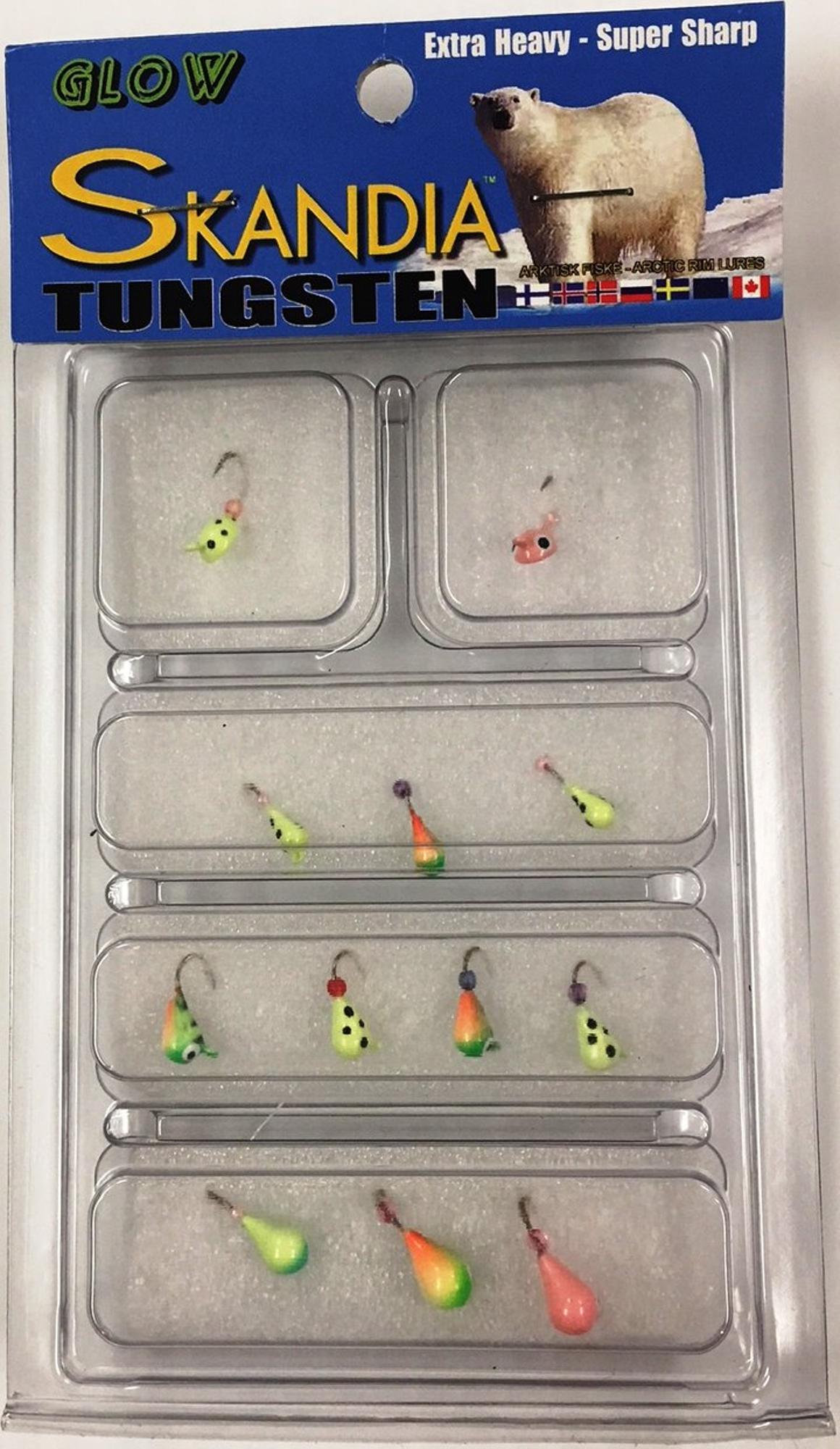 SKANDIA TUNGSTEN ASSORTED 12 PC ICE JIG KIT GLOWING Ausable River